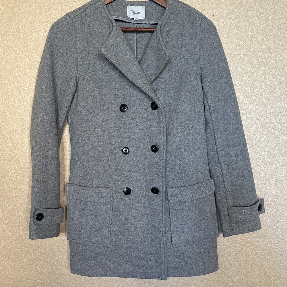 Heather Gray Double-Breasted Wool Blend Pea Coat